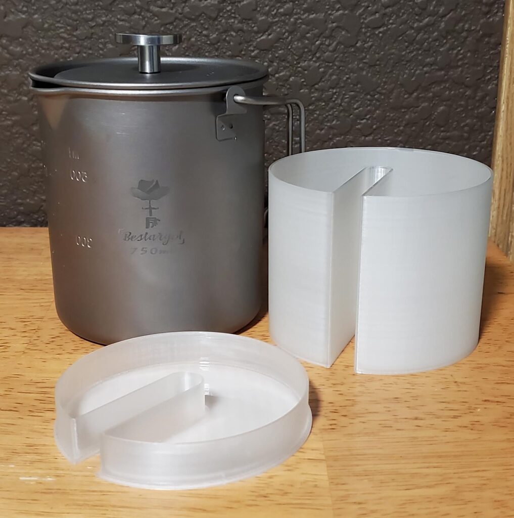 Bestargot titanium french press showing Camel Joe with lid